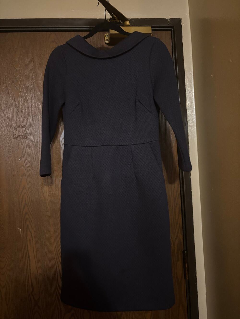 Boden Navy Blue Thick Quilted Collar Pockets Fall/Winter Midi Dress